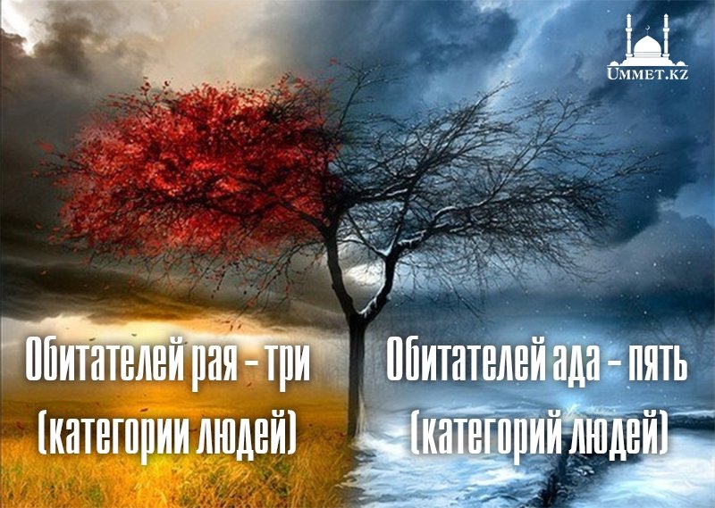 Обитателей рая – три (категории людей).... Обитателей ада – пять (категорий людей)